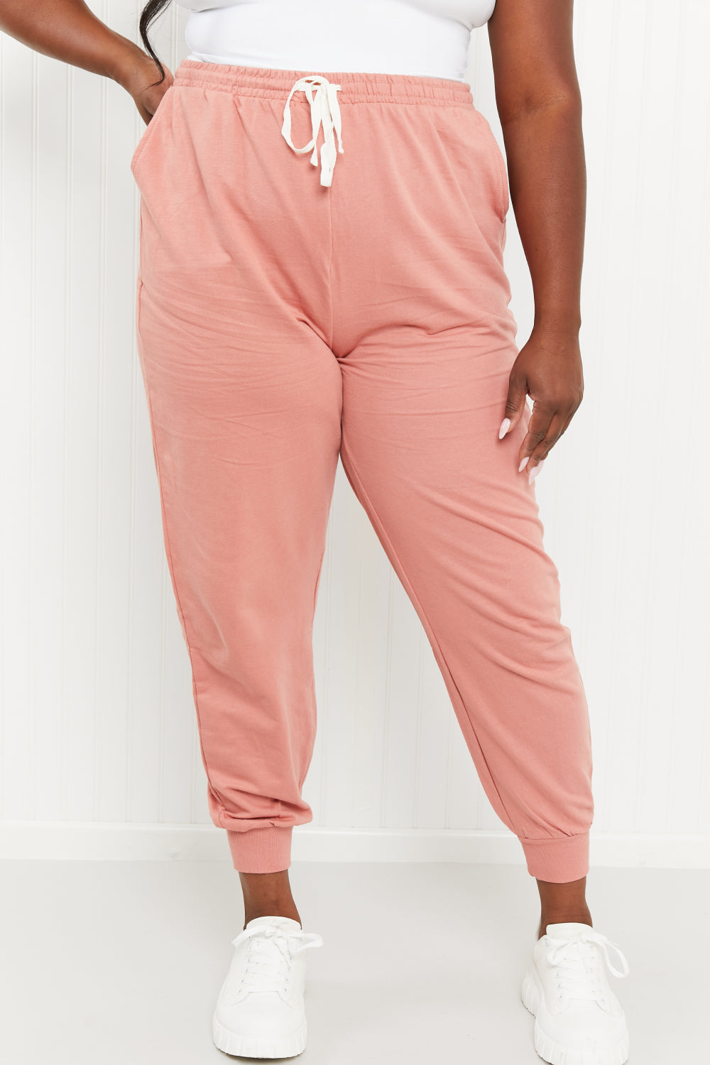 Zenana Full Size Drawstring Waist Joggers in Ash Rose