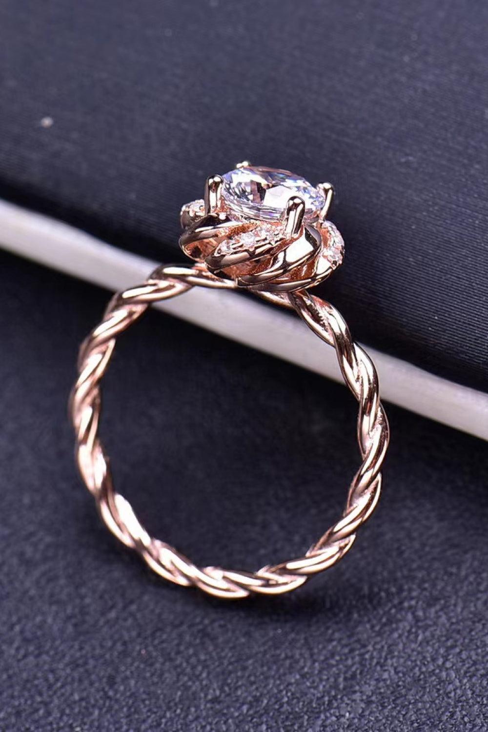 1 Carat Moissanite 18K Rose Gold-Plated Twisted Ring