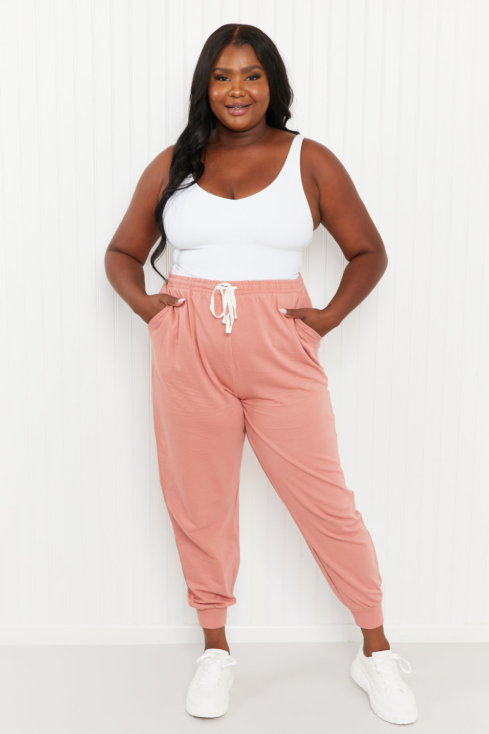 Zenana Full Size Drawstring Waist Joggers in Ash Rose