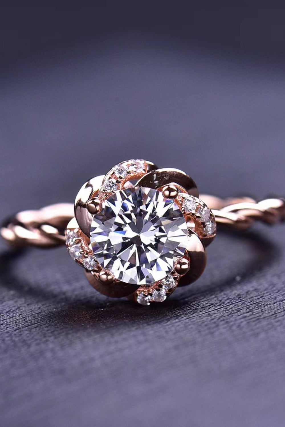 1 Carat Moissanite 18K Rose Gold-Plated Twisted Ring