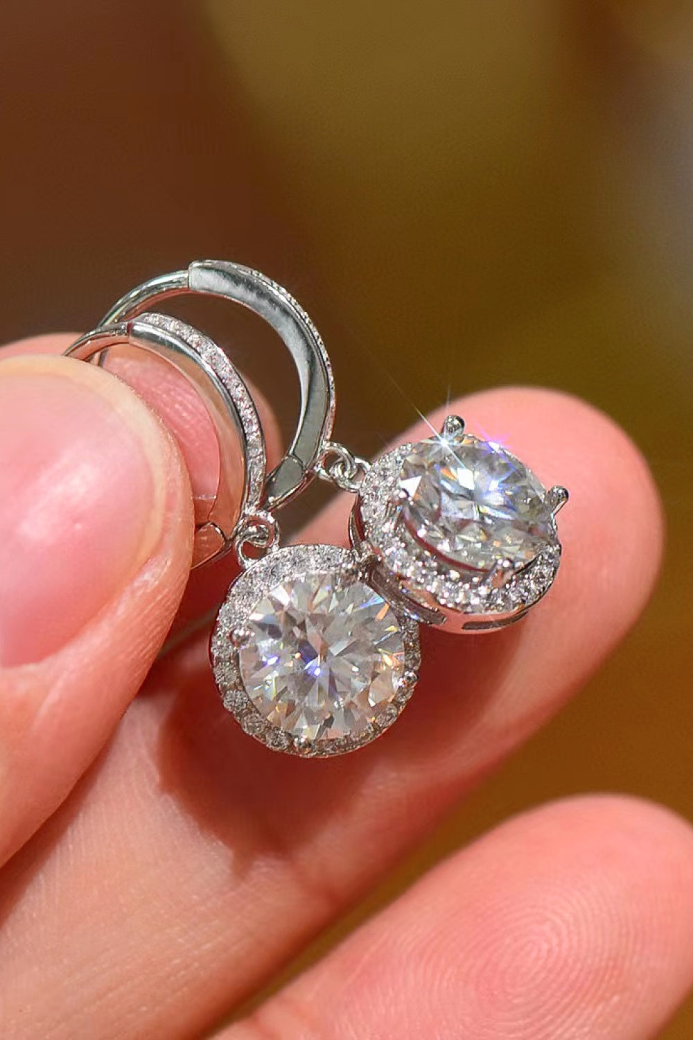 Moissanite Round Drop Earrings